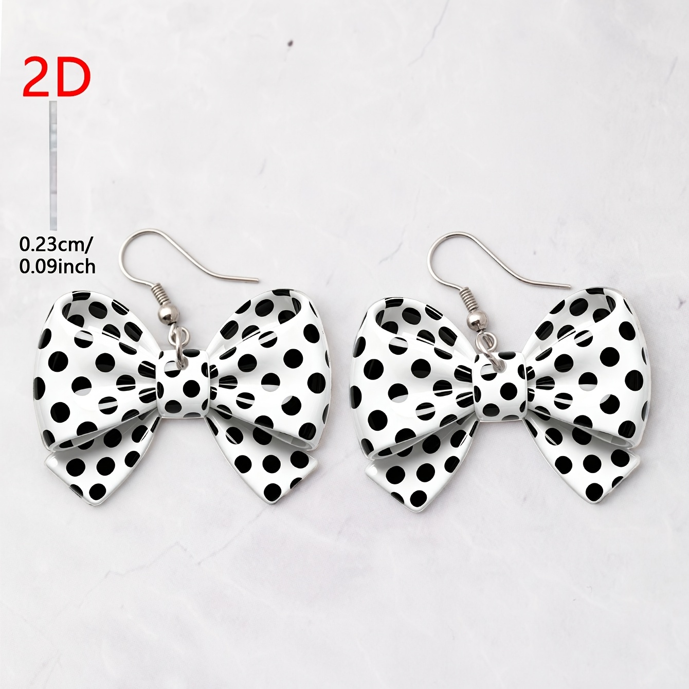 Women's Black & White Polka Dot Bow Pattern Acrylic Pendant Earrings